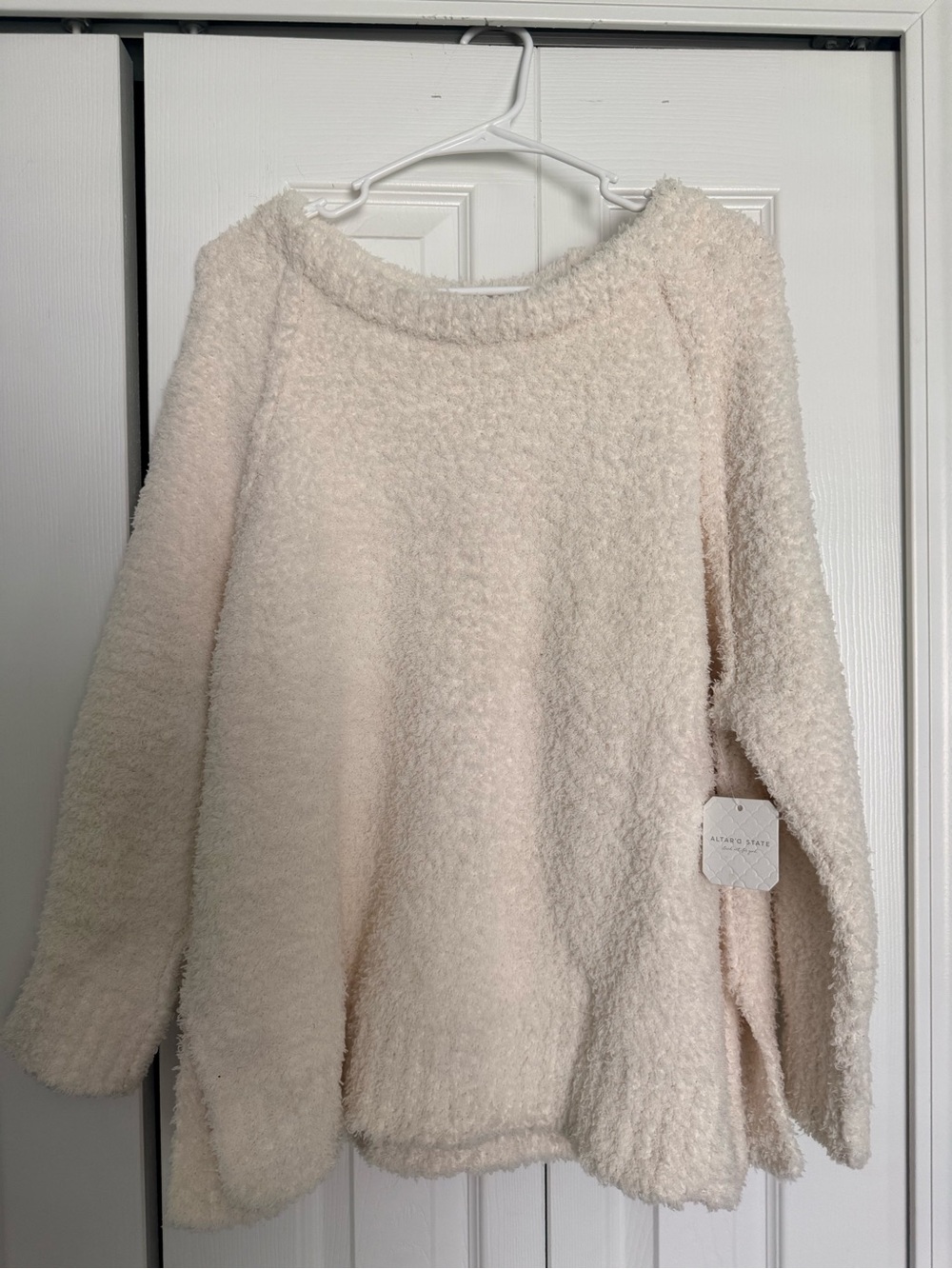 Altar'd State Cream Off-the-Shoulder Plush Sweater